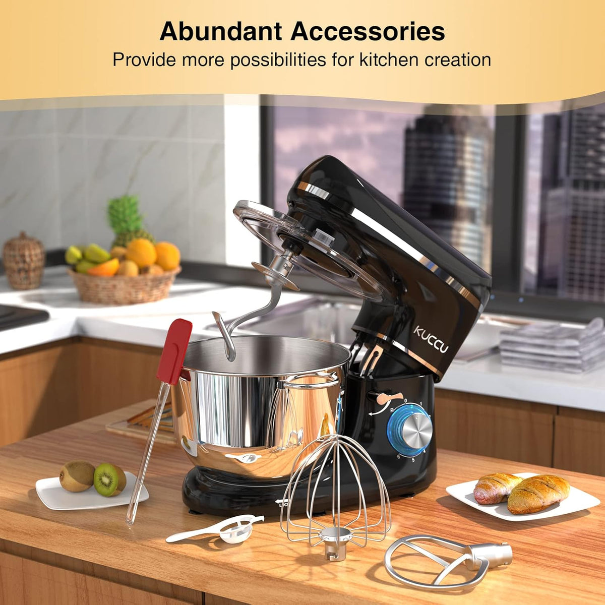 Stand Mixer, 6.5 Qt 660W, 6-Speed Tilt-Head Food Dough Mixer, Kitchen Electric Mixer with Stainless Steel Bowl,Dough Hook,Whisk, Beater, Egg white separator (6.5-QT, Black)