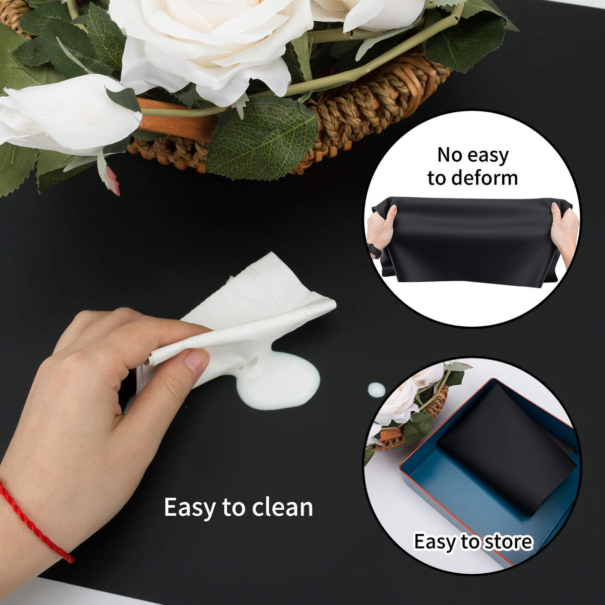 2 Pack Extra Large Silicone Mats for Baking Crafts, Multipurpose Kids Dinner Placemat Desk Countertop Waterproof Protector Heat Insulation Kitchen Pastry Rolling Dough Pad, Black, 23.6 x15.75 Inch