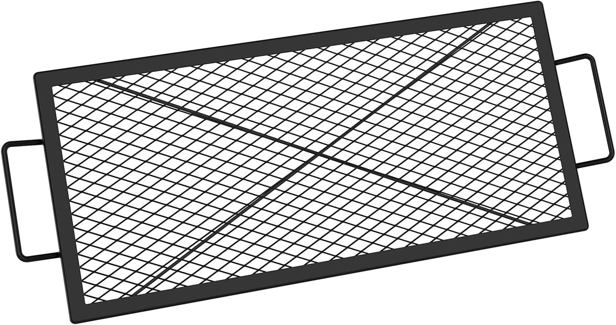 onlyfire Barbecue Rectangle X-Marks Fire Pit Cooking Grate, Heavy Duty Steel Campfire BBQ Grill Grid with Handle Grill Grate for Outdoor, 32-Inch