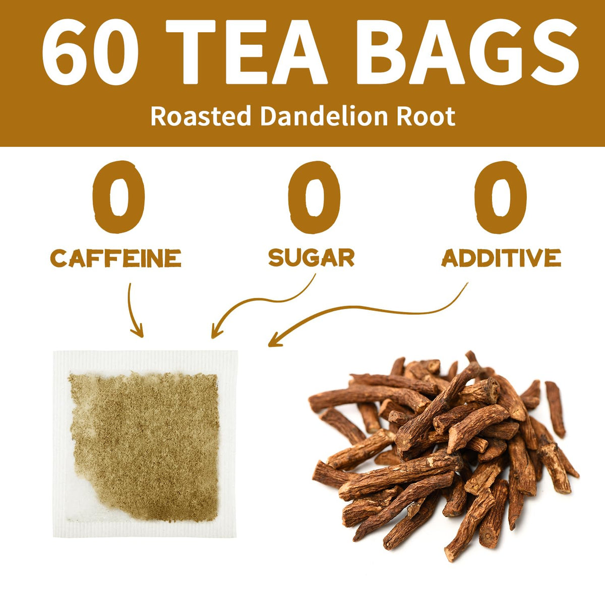 Lynginya Dandelion Root Tea, 60 Tea Bags - Premium Roasted Dandelion Root - Natural Herbal Tea - Rich Flavor - No Sugar & No Caffeine