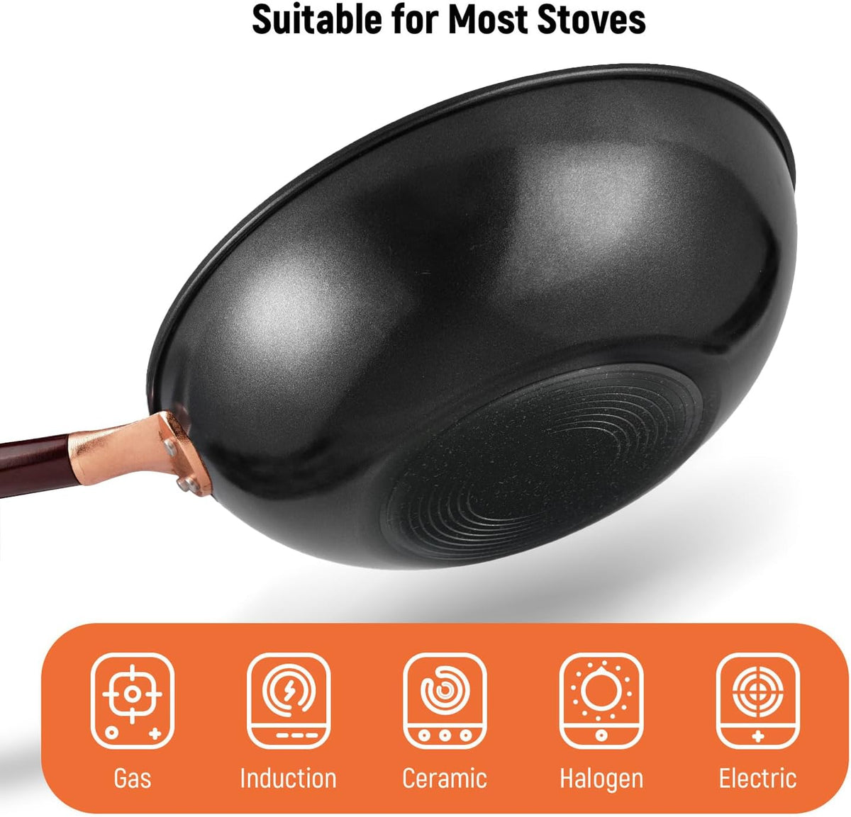 12.5” Woks & Stir-Fry Pans with Lid Steamer, Nonstick Ceramic Wok Pan with Lid, Deep Large Induction Hard Anodized Frying Wok, Carbon Steel Wok Set Flat Bottom, Large Saute Pan Set