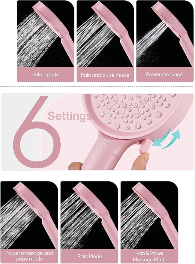 Cobbe Filtered Shower Head with Handheld, High Pressure 6 Spray Mode Showerhead with Filters, Water Softener Filters Beads for Hard Water - Remove Chlorine - Reduces Dry Itchy Skin, Pink