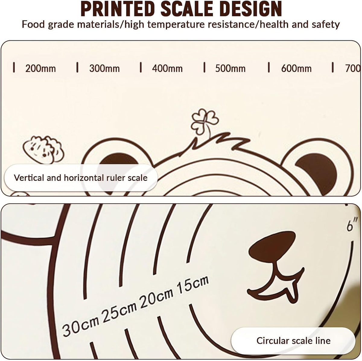 Little Bear Pastry Mat Set:Silicone Pastry Mat with Cake Scraper Rolling Pin Pastry Brush for Baking (standard, count, 4)