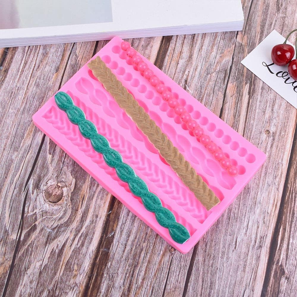 3D Pearl Knit Rope Silicone Mold Fondant Mould Cake Border Decorating Molds Gumpaste Kitchen DIY Baking Decorating Cake Tools Hot