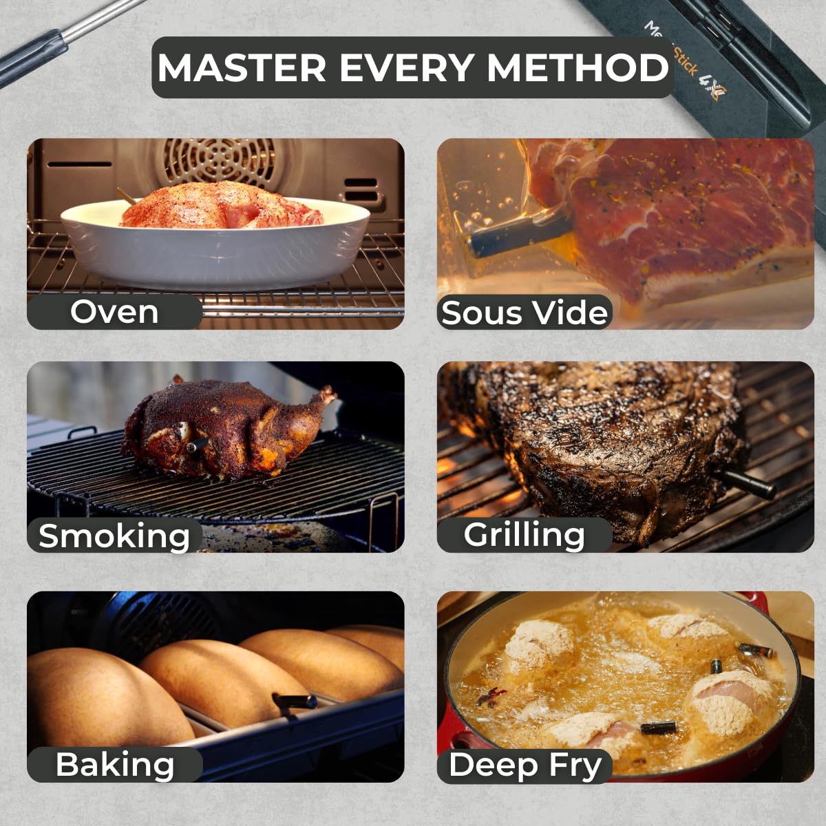 MeatStick 4X Wireless Meat Thermometer for Grilling and Smoking, Bluetooth Temperature Probe with 4 Sensors, 650ft+ Range for BBQ, Smoker, Oven
