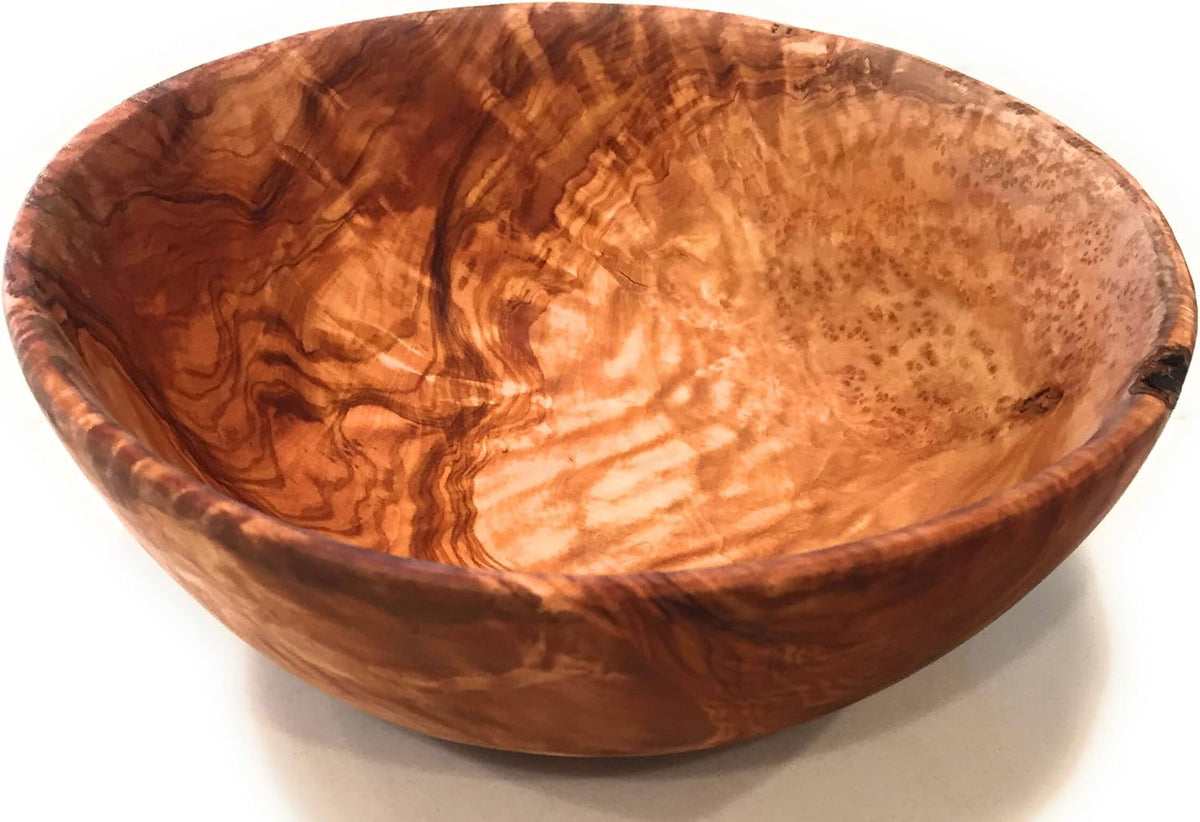 8" Artisan Olive Wood Serving Bowl Wooden Farmhouse Décor Bowl for Fruit, Salads, Snacks, Dips, Keys, Potpourri. In Small 6", Med 7", Lg 8", XL 11", XXL 12". (Large 8 inch)