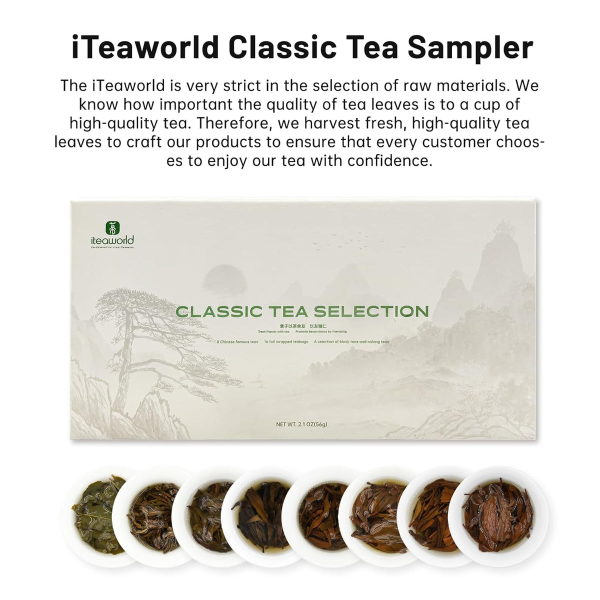 iTeaworld Loose Leaf Tea Sampler Chinese Tea Samplers, 8 Flavors Oolong Tea and Black Tea With Mediumly Caffeinated, High Mountain Tea, Sugar Free for Health Come with 20 Tea Bags, 2.1oz