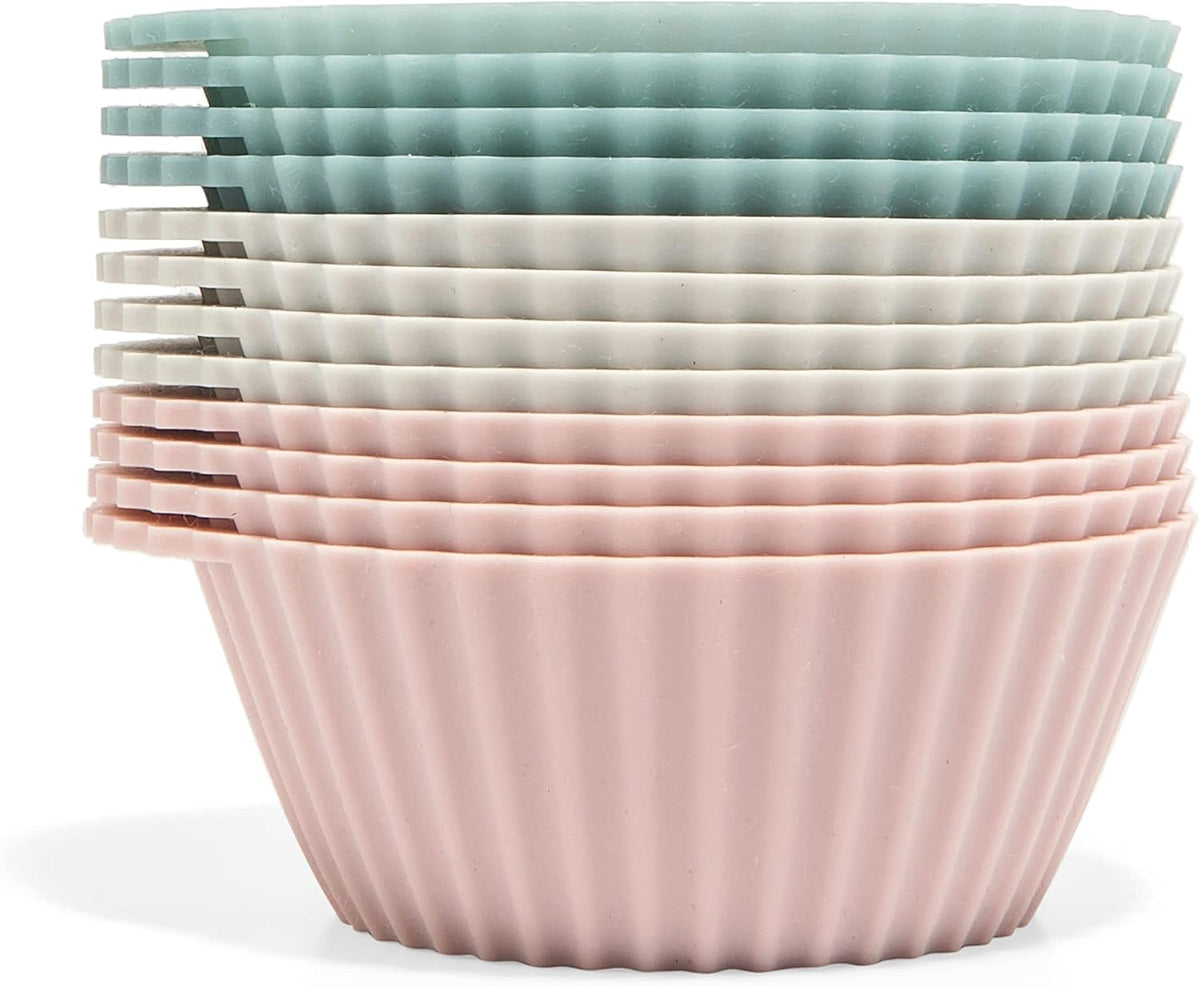 The Silicone Kitchen Reusable Silicone Baking Cups Silicone Muffin Liners for Cupcakes, BPA Free, 12 Pack, Regular, Pink Gray Blue