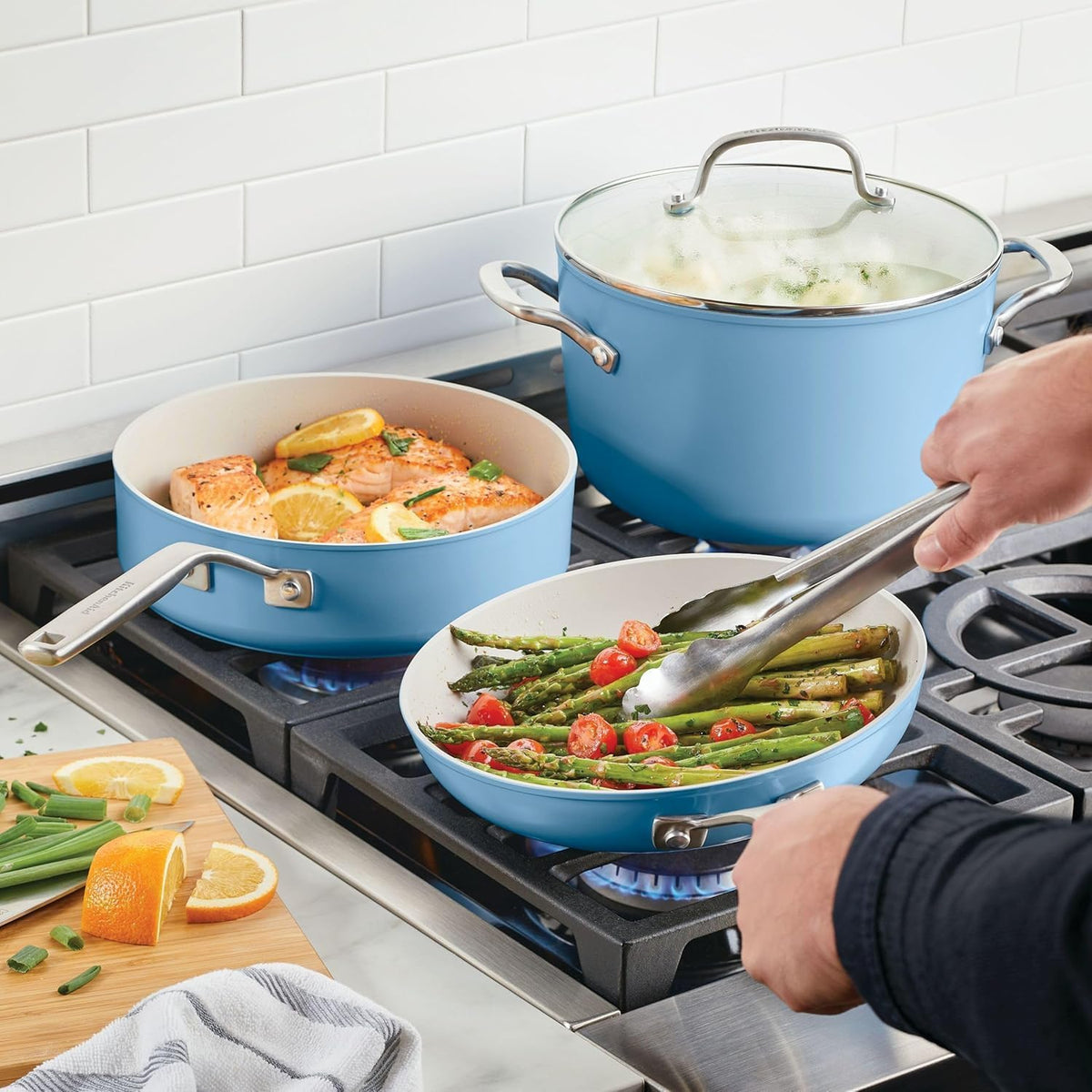 KitchenAid Hard Anodized Ceramic 9-Piece Nonstick Cookware Set – Includes Fry Pans, Saucepan, Stockpot, Durable, Even Heating, Oven Safe to 500°F, Blue Velvet