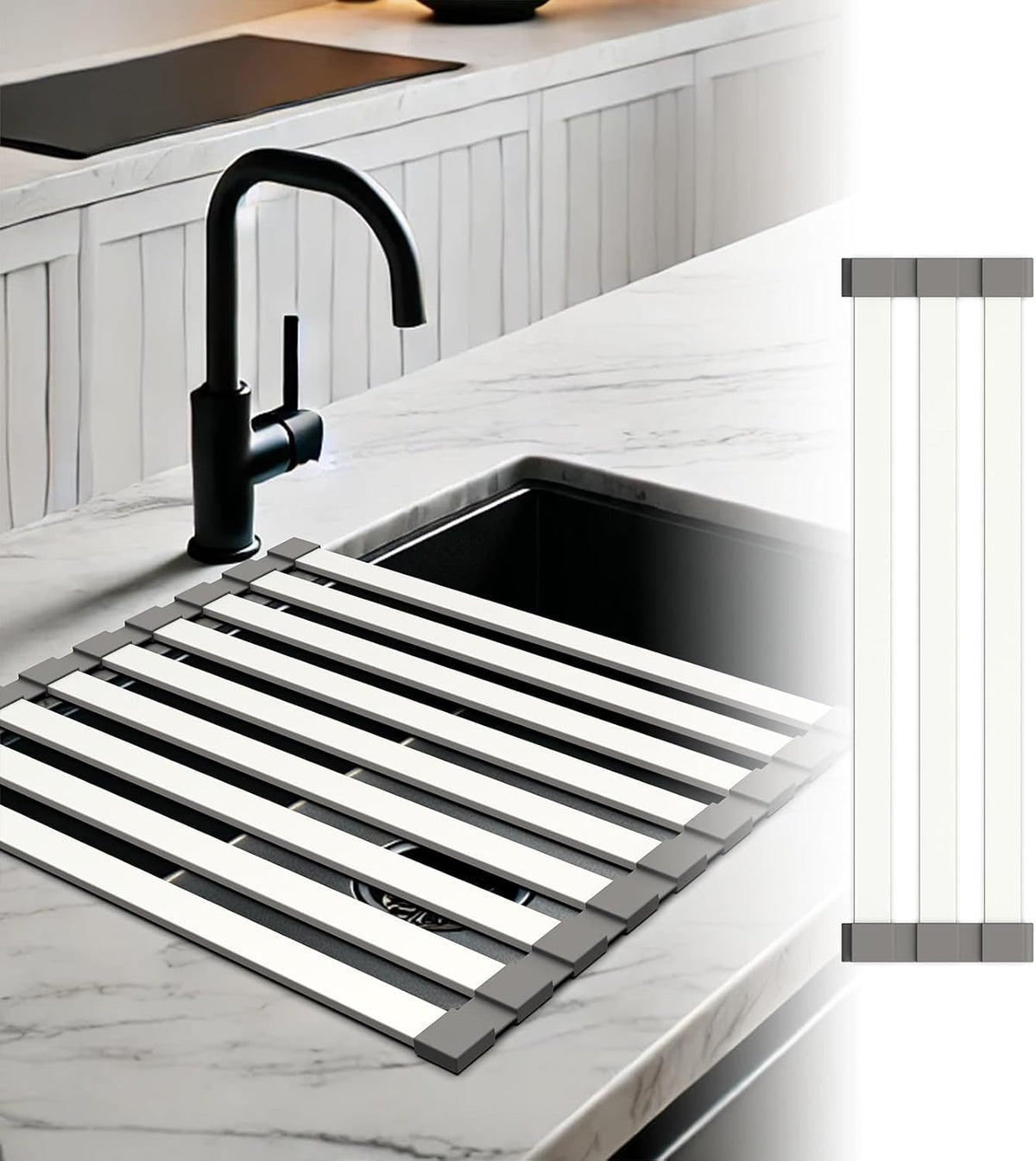 Mamakura Aluminum Alloy Foldable Sink Dish Rack & Cutting Board, 19.09"x13.31", Gray
