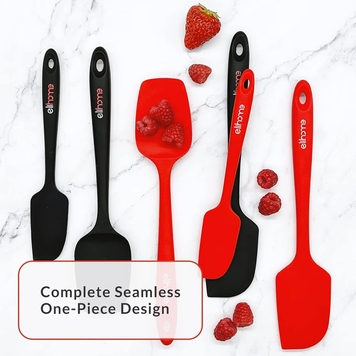Elihome Classic Silicone Spoonula - Non-Stick Heat Resistant Silicone Scraper Spatula for Mixing, Serving, Scraping, Stirring, and More - 11 Inch, Red