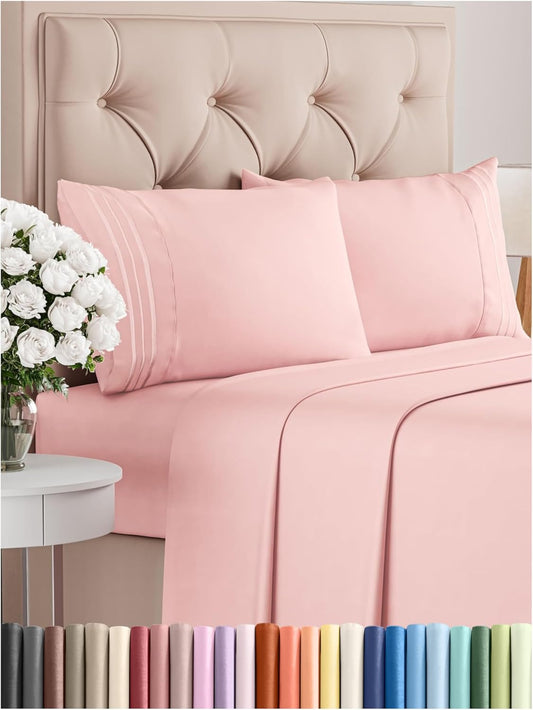 Queen Size 4 Piece Sheet Set - Comfy Breathable & Cooling Bed Sheets Set - Hotel Luxury Bedding for Women, Men, Kids, Teens, Boys & Girls - Deep Pockets, Soft and Wrinkle Free - Oeko-Tex - Baby Pink
