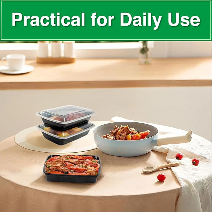 Meal Prep Containers Reusable 15 Pack-34 oz Food Storage Containers with Lids To Go Food Containers Takeout with 15 Forks, Microwave Dishwasher Freezer Safe, BPA Free, Plastic (Black)