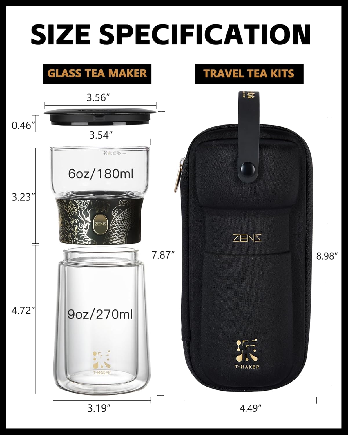 ZENS Cool Glass Teapot with Infuser, Smart One Touch Tea Maker for Loose Tea Diffusers with Insulated Mug and Portable Tea Kits, Enchanted Teapot Alternatives for Tea Lover Gifts