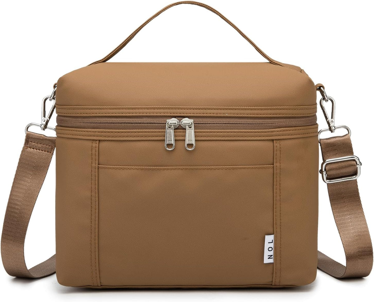 NOL Natural Organic Lifestyle Insulated Lunch Bags for Women Cooler Bag Lightweight Nylon Waterproof Lunch Box For Work (Medium(normal),Brown