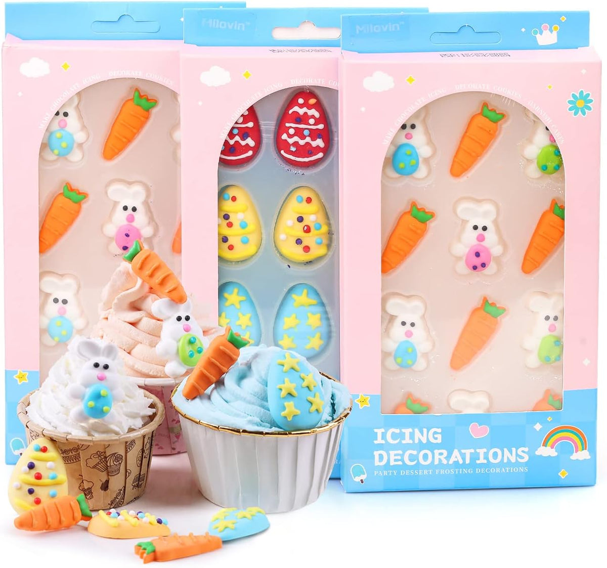 Edible Easter Cake Decorations for Cake Decorating, Carrot Cake Decorations, Bunny Cupcake Toppers for Easter Theme Cake, Macarons, Cookies, Waffles, Cakecircles