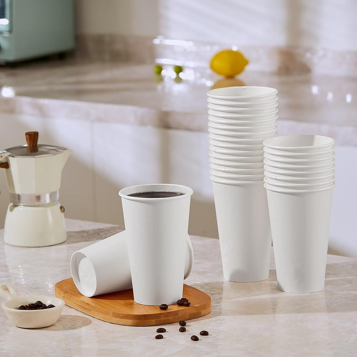 JOLLY PARTY 210 Pack 16 oz Disposable Paper Coffee Cup, Hot/Cold Beverage Drinking Cups for Water, White Paper Hot Coffee Cups