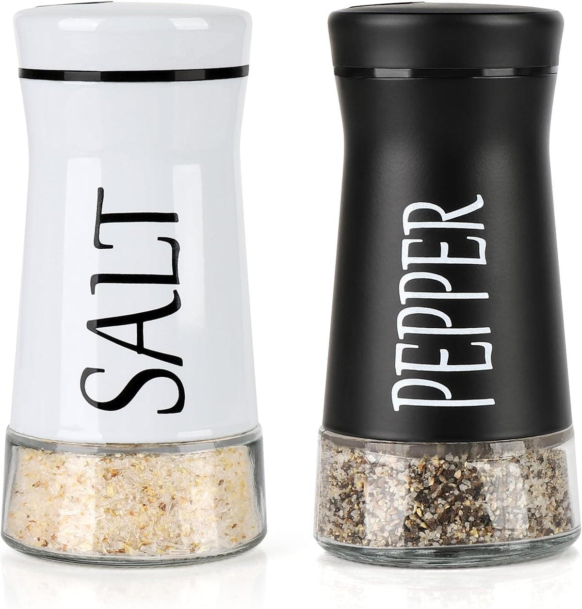 Accmor Salt and Pepper Shakers with Adjustable Pour Hole, Stainless Steel Salt Pepper Shaker Dispenser with Glass Bottom for Kitchen Cooking, RV, Camp, BBQ