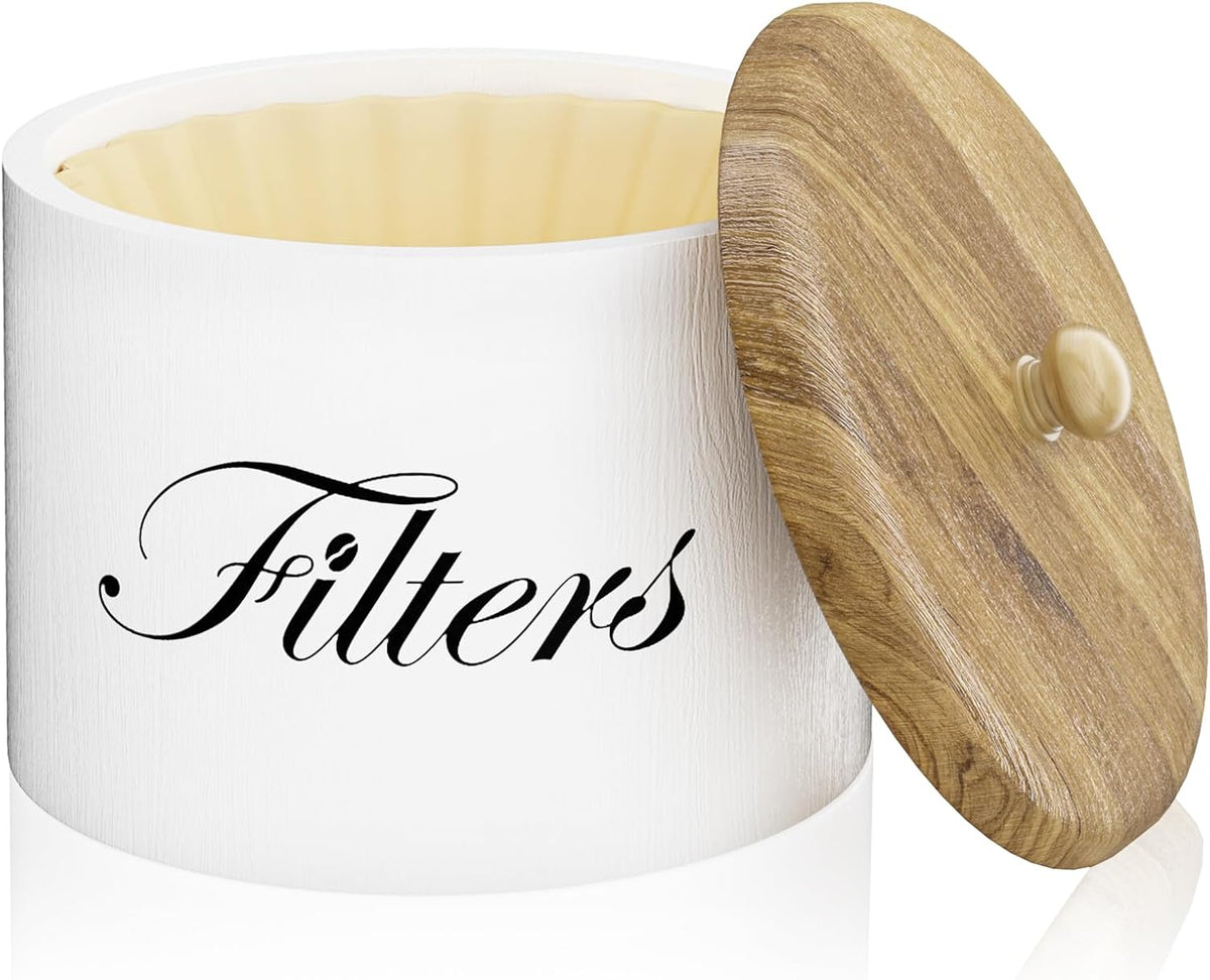 Wooden Coffee Filter Holder, Basket Storage Container for Counter, Black Small Bar Accessories for Coffee Bar Station(White Wooden)