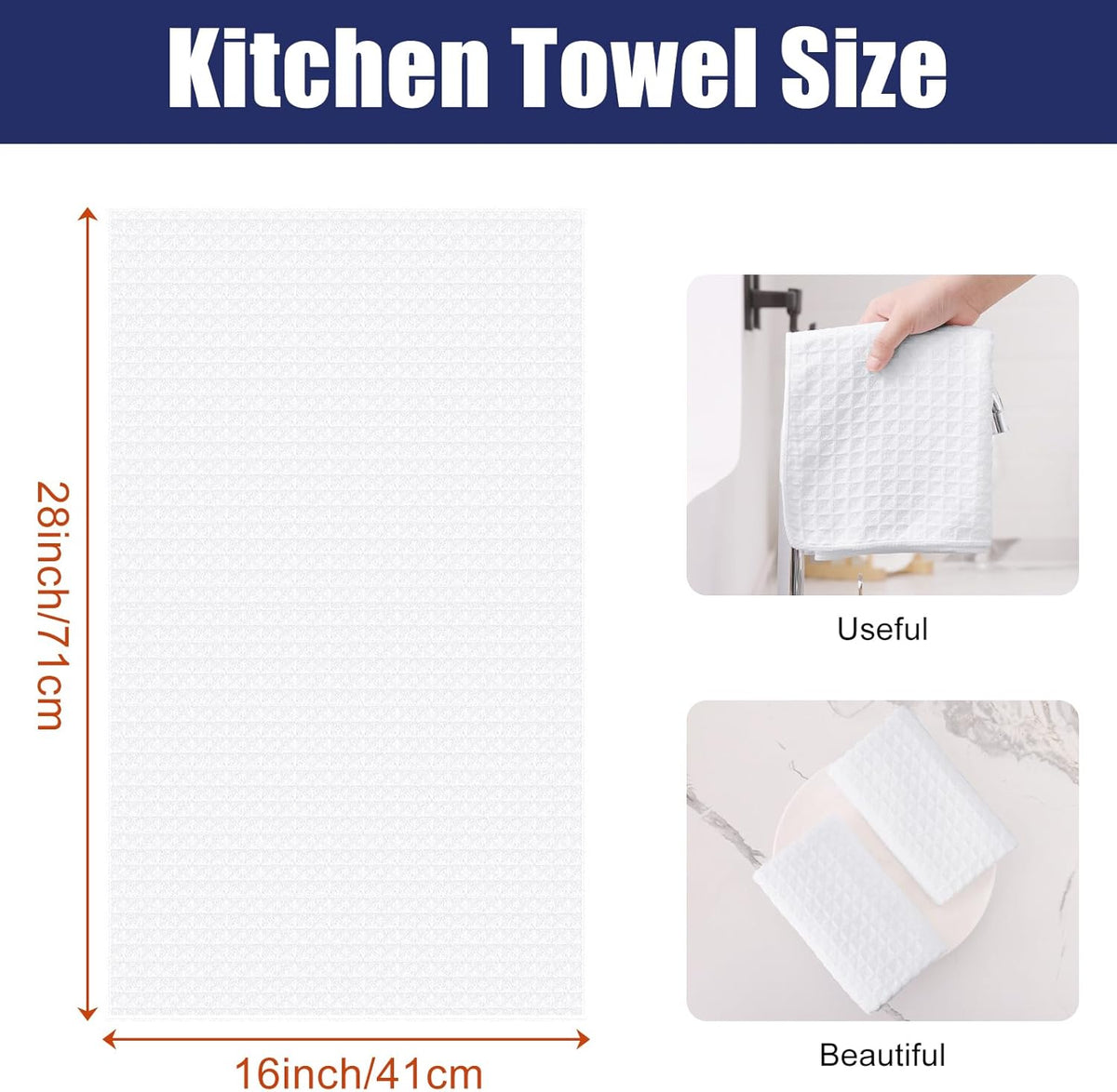 Homaxy Microfiber Waffle Weave Kitchen Towels, 16 x 28 Inch Ultra Absorbent and Solid Color Dish Towels, 6 Pack, White