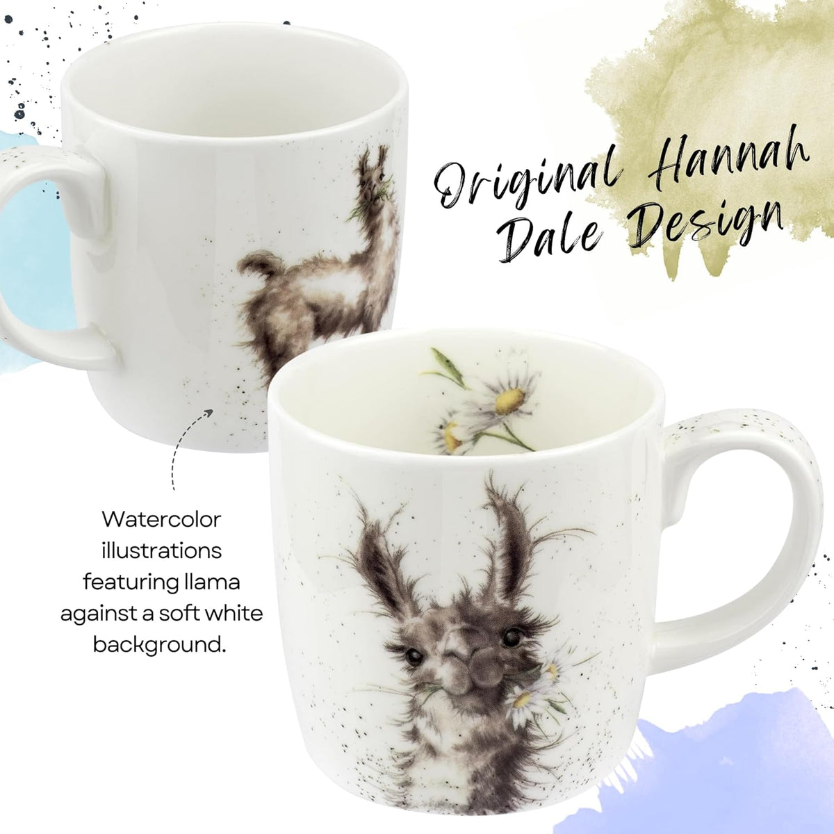 Royal Worcester Wrendale Designs 14 oz Mug, Because I'm Worth It with Llama Illustration - Floral Animal Mug for Cottagecore Kitchens - Microwave, Dishwasher, Freezer Safe Fine Bone China Drinkware