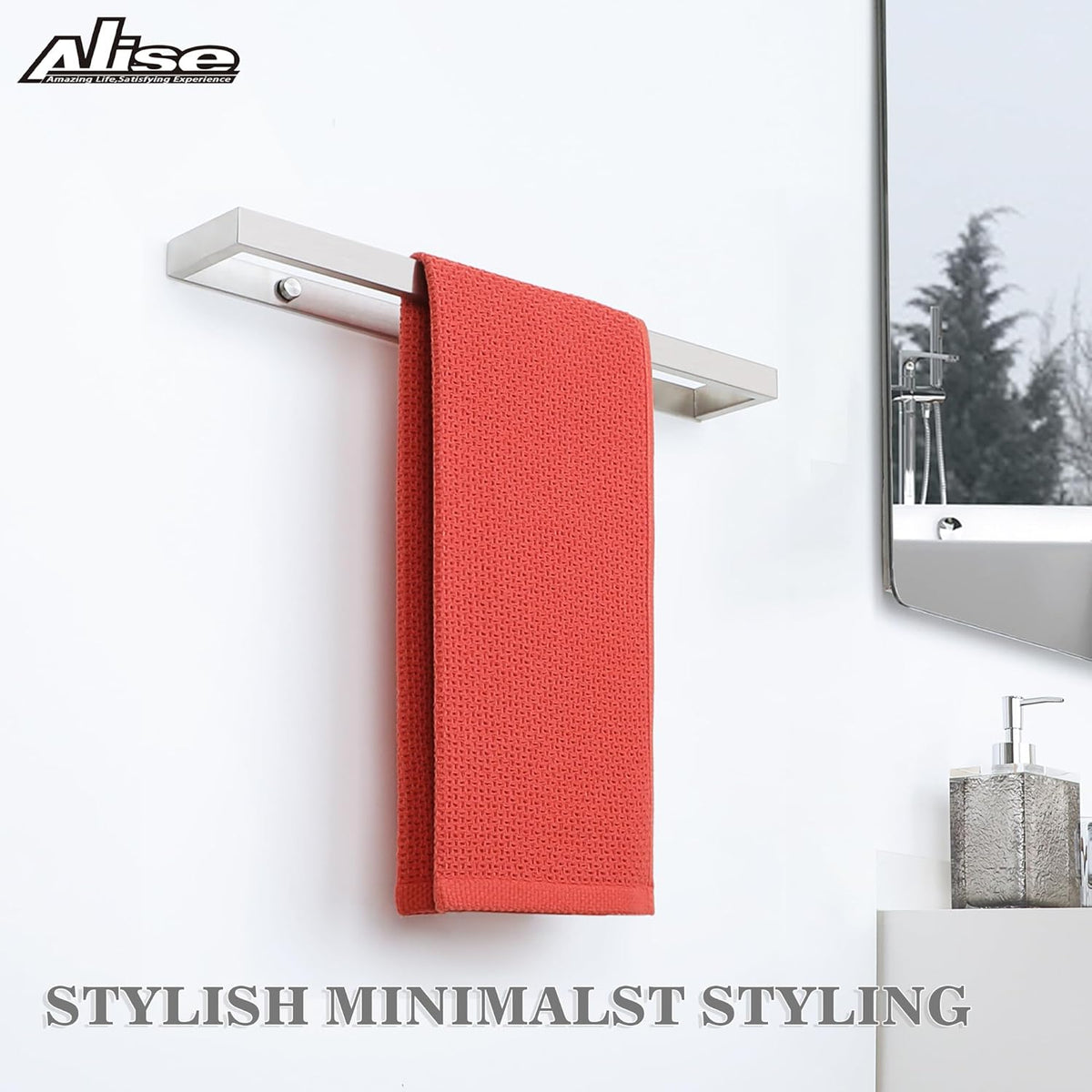 Alise Bath Towel Bar,Wall Mount Towel Holder Towel Rack Towel Hanger for Bathroom Lavatory,16 Inch SUS304 Stainless Steel Towel Rail,Brushed Finish GJF040-LS
