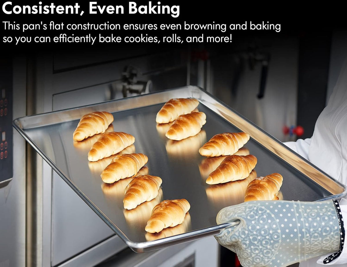 CURTA 6 Pack Aluminum Sheet Pan, NSF Listed Full Size 26 x 18 inch Commercial Bakery Cake Bun Pan, Baking Tray