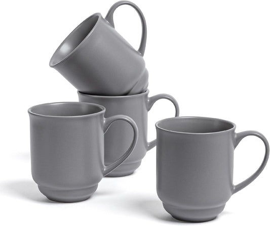 over&back Rim Stoneware Coffee Mugs - 4-Piece Mug Set - Enjoy the Perfect Cup of Coffee, Tea, Latte, and More - Semi-Matte Charcoal - 16oz