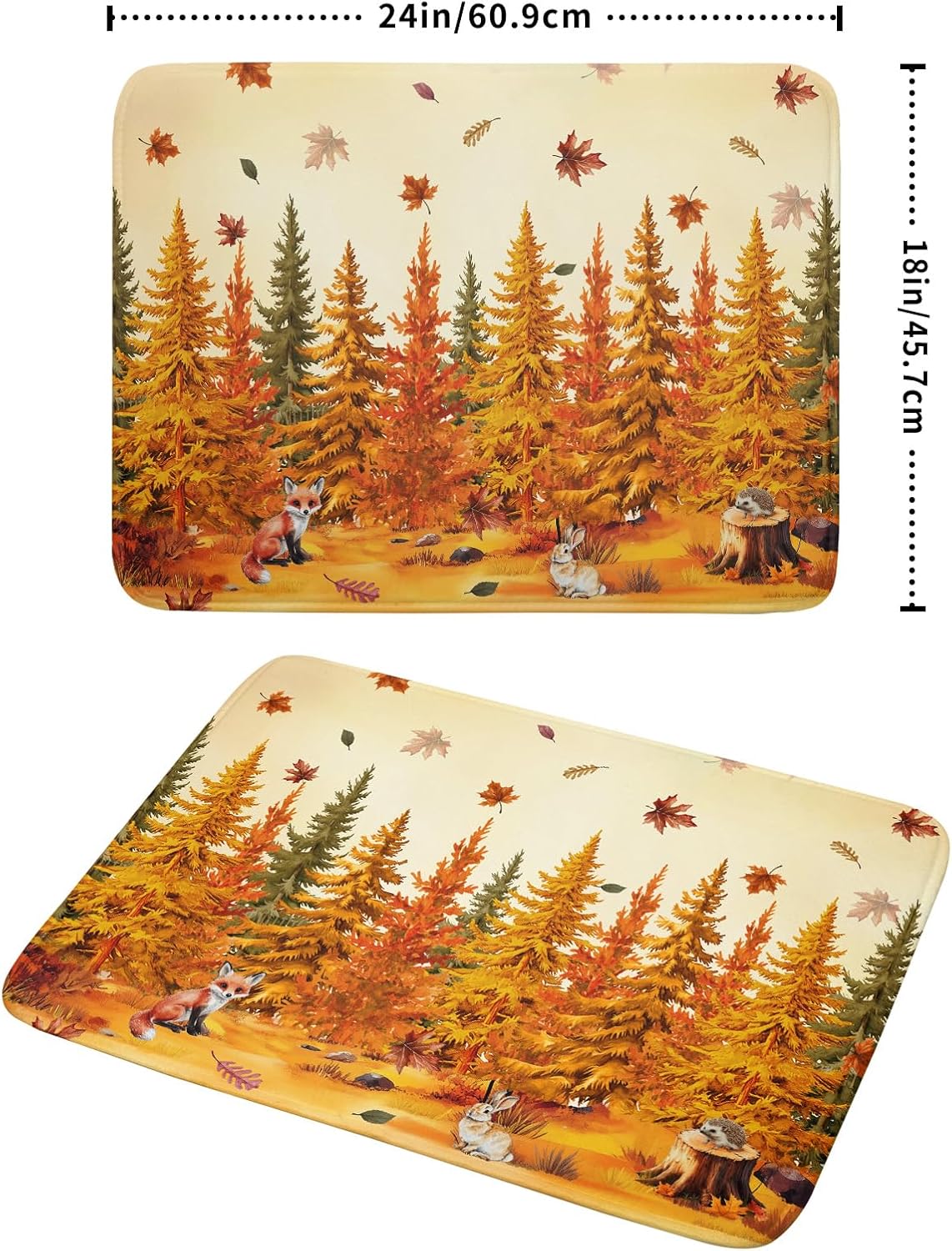 Autumn Forest Dish Drying Mat - Welcome Fall Fox Drying Pad for Counter Wildlife Dish Drainer Mat Cabin Animal Kitchen Accessories 18 X 24 Inch