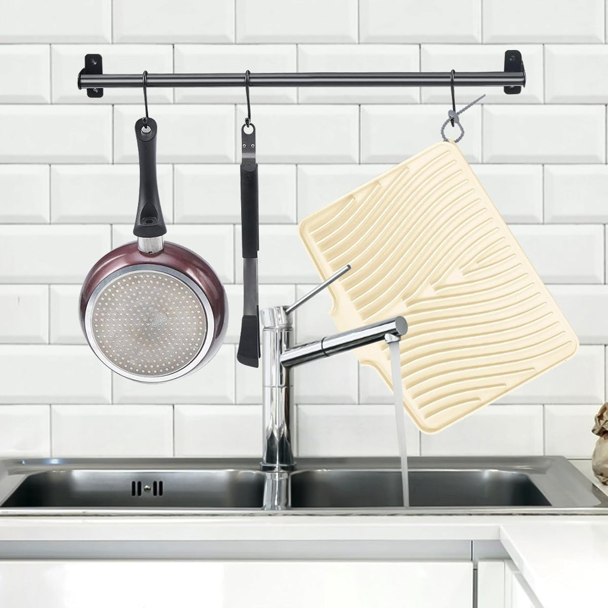 Silicone Dish Drying Mat for Kitchen Counter, Dish Drying Pad, Non-Slip Drain Pad with Built-in Drain, Heat Resistant Stone Drying Mat(Yellowish 15.8" x 13")