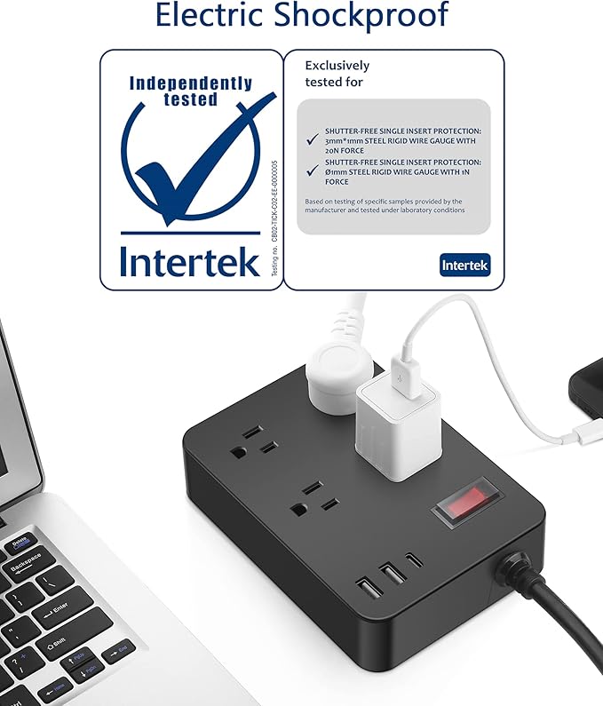 Outdoor Power Strip Weatherproof,Fast Charging Station 20W USB C,Waterproof Surge Protector 4 Outlets, Multi Outlet Extension for Camping, Garden, Kitchen,Bathroom,Flat Plug (Black, 10 FT Cable)