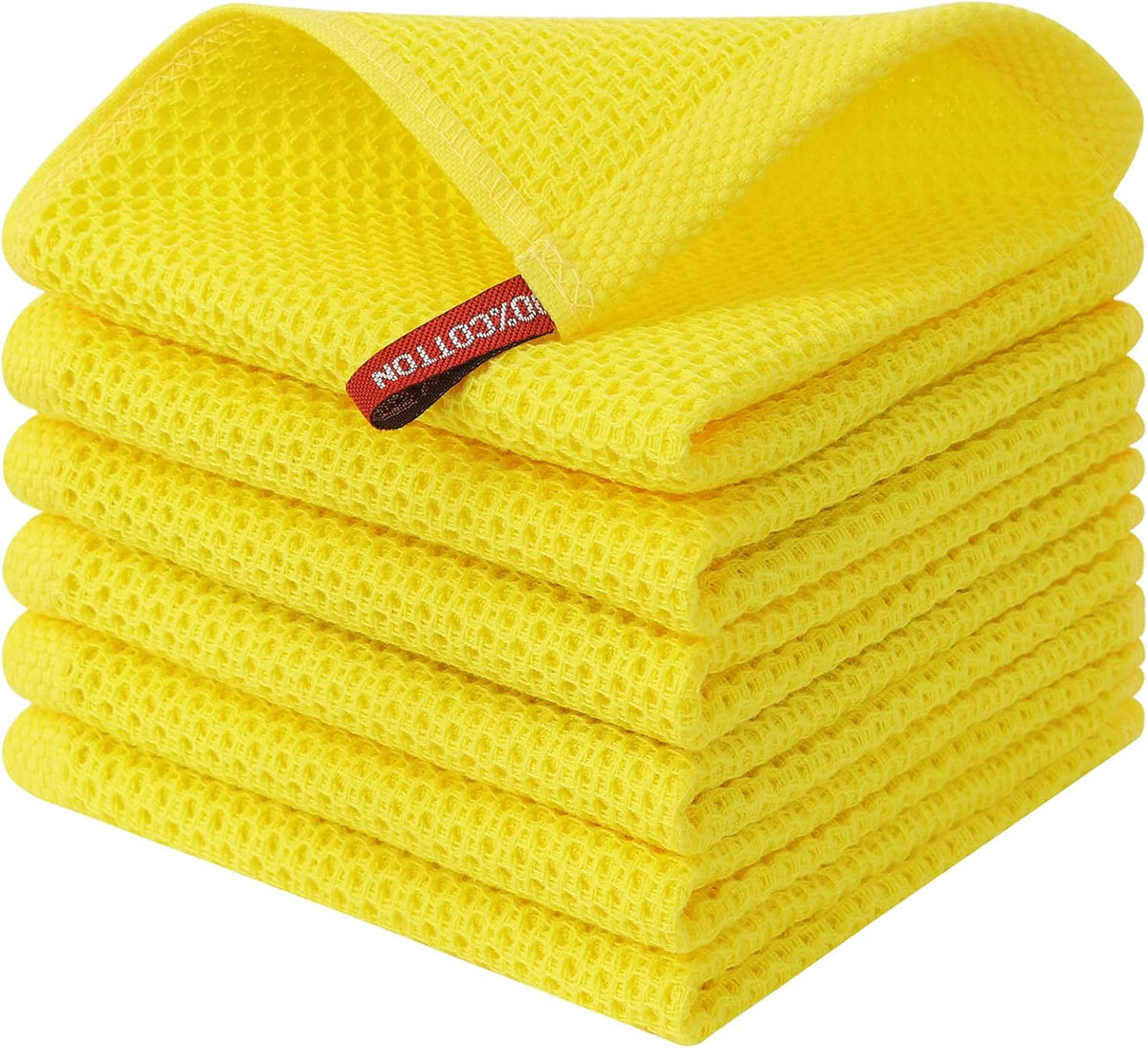 Kitinjoy 100% Cotton Kitchen Dish Cloths, 6 Pack Waffle Weave Ultra Soft Absorbent Dish Towels for Drying Dishes Quick Drying Kitchen Towels Dish Rags, 12 X 12 Inches, Yellow