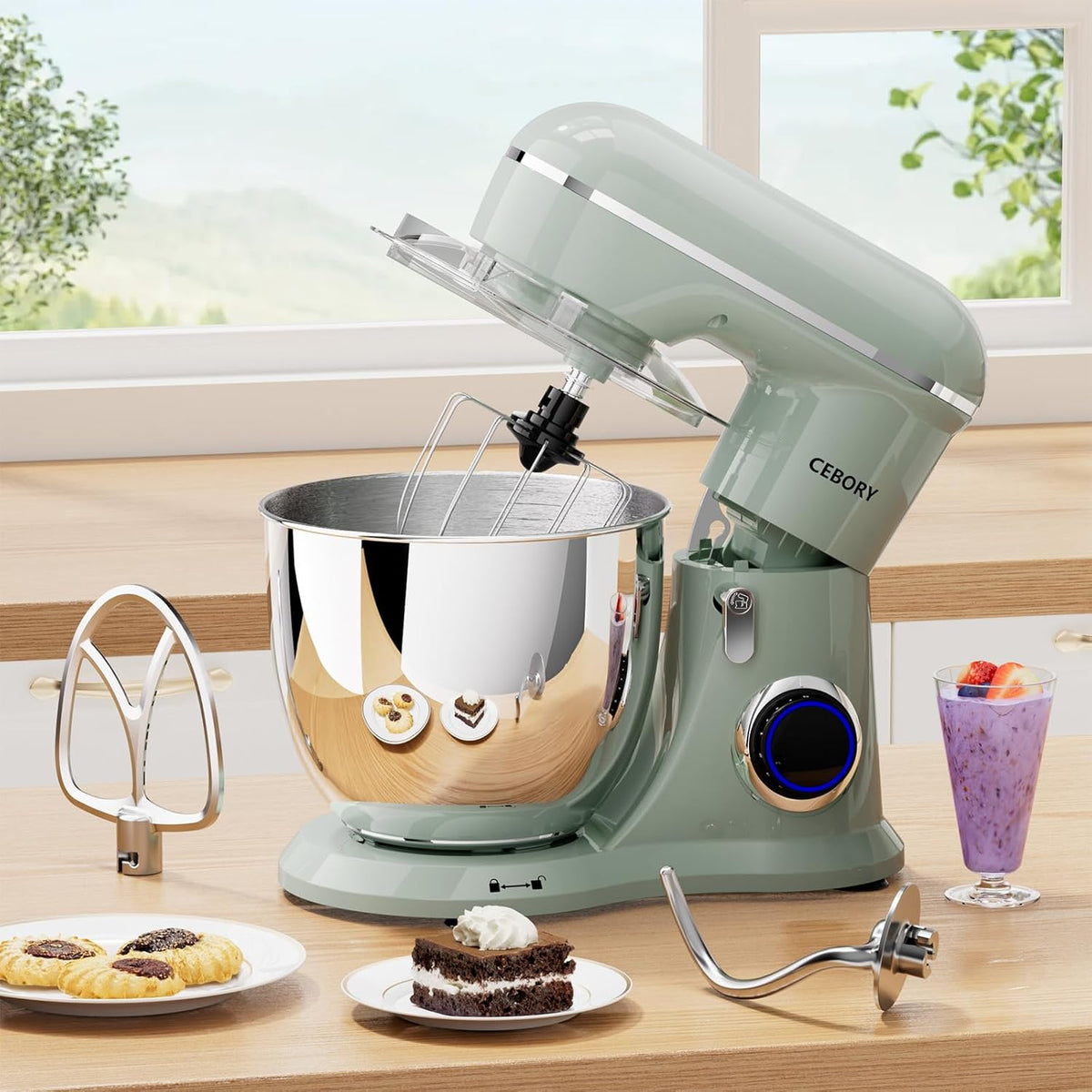 3-IN-1 Electric Stand Mixer, 6.5QT Bowl 660W 10-Speed Kitchen Mixer, Household Food Mixers include Dough Hook, Beater and Whisk, Bread Cake Mixer for Baking and Most Home Cooks, Green