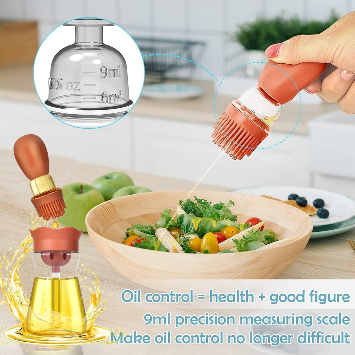 Oil Dispenser with Brush-2Pack 7oz/200ML 2 IN 1 Glass Cooking Oil Dispenser Bottle with Silicone Basting Brush for Kitchen, Oil Storage and Container for Cooking BBQ, Vinegar, Sauce, Air Fryer- Blue