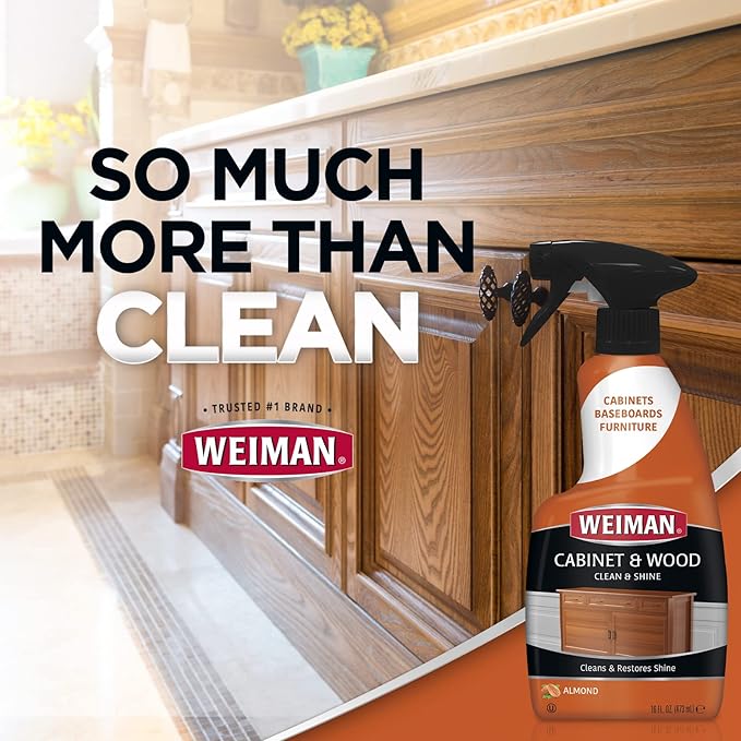 Weiman Cabinet and Wood Cleaner, Shine, Clean and Protect Spray - For Wood Cabinets, Furniture, Tables, Baseboards, Trim and more, 16 oz, 2 PACK with MicroFiber Towel