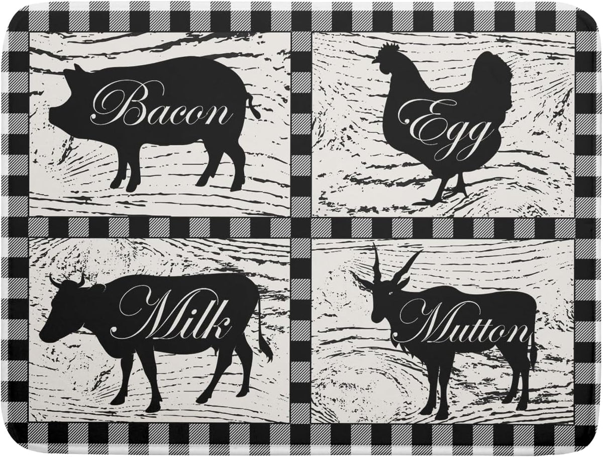Farmhouse Animal Dish Drying Mat Buffalo Plaid Drainer Rack Mats Fast Dry Absorbent Kitchen Countertop Protector Dishes Pad 18x24 Inch