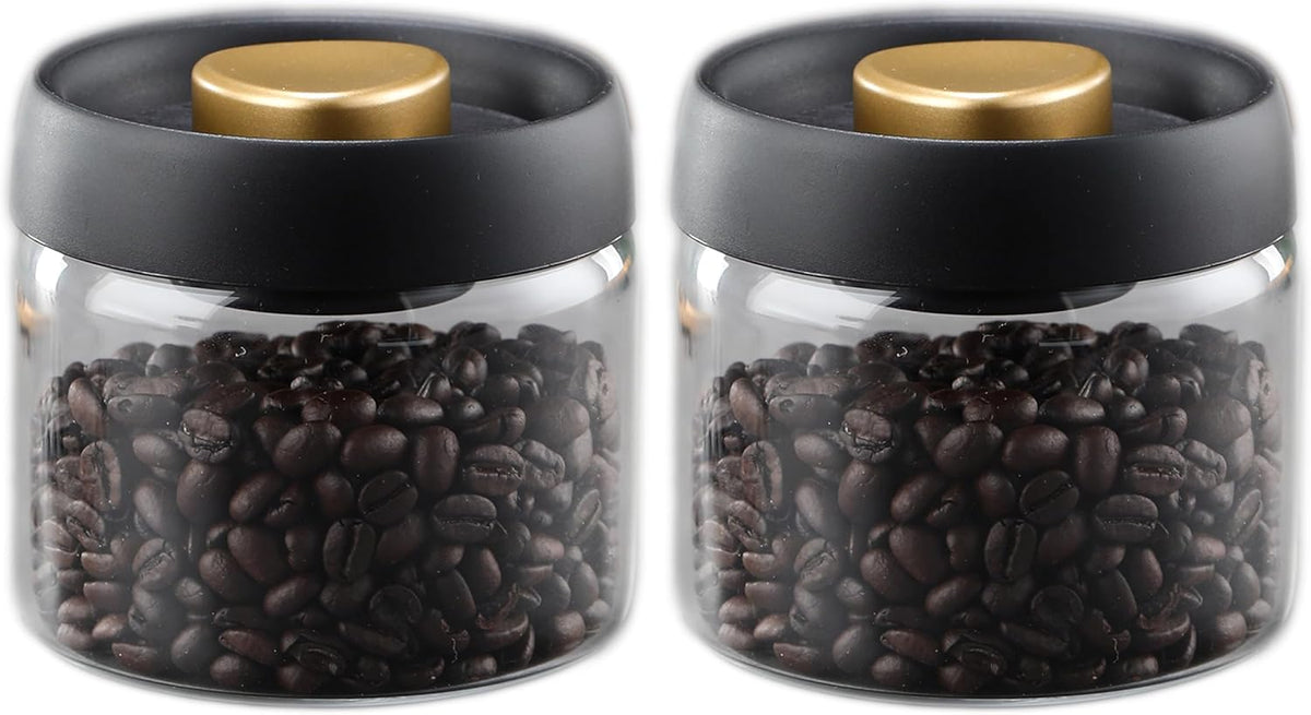 LOEZ Coffee Bean Storage Container Airtight, Lid Sealed with Press-Down Vacuum, Borosilicate Glass Coffee Canister for Ground Coffee, Tea, Beans, Spices (2 x Small - Clear)