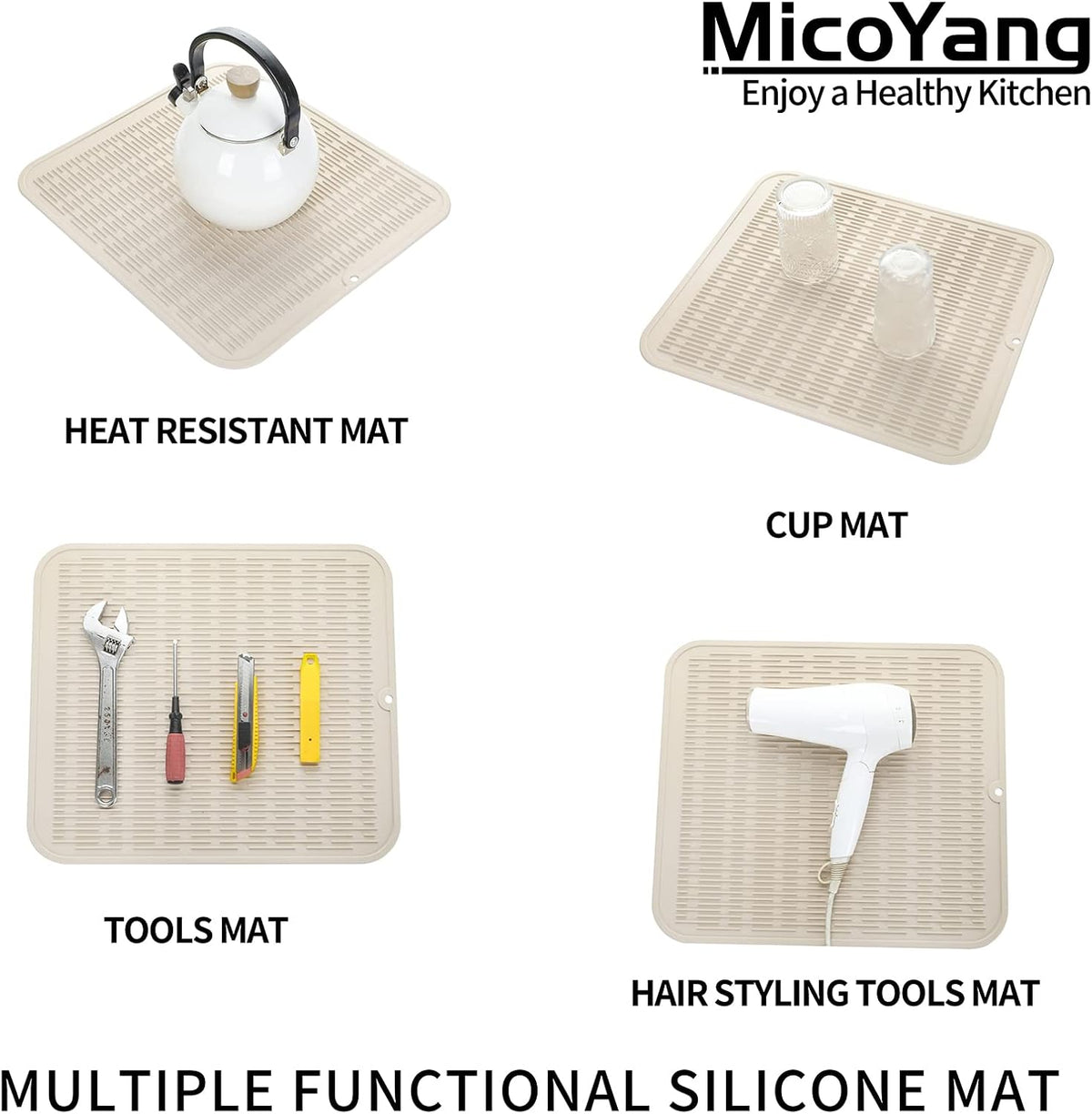 Silicone Dish Drying Mat for Multiple Usage,Easy clean,Eco-friendly,Heat-resistant Silicone Mat for Kitchen Counter or Sink,Refrigerator or Drawer Liner Tapioca 2XL 24 inches x 18 inches