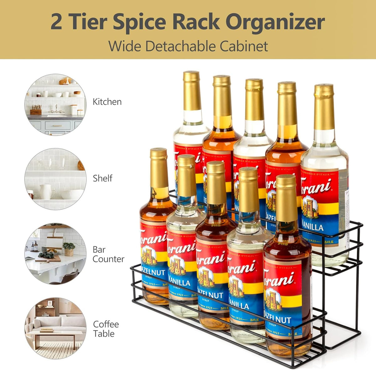 10 Bottle Capacity Coffee Syrup Organizer 2 Tier Coffee Syrup Stand Shelf for Coffee Bar Kitchen Small Wine Rack for Bar Family Storage for Syrup Wine Dressing
