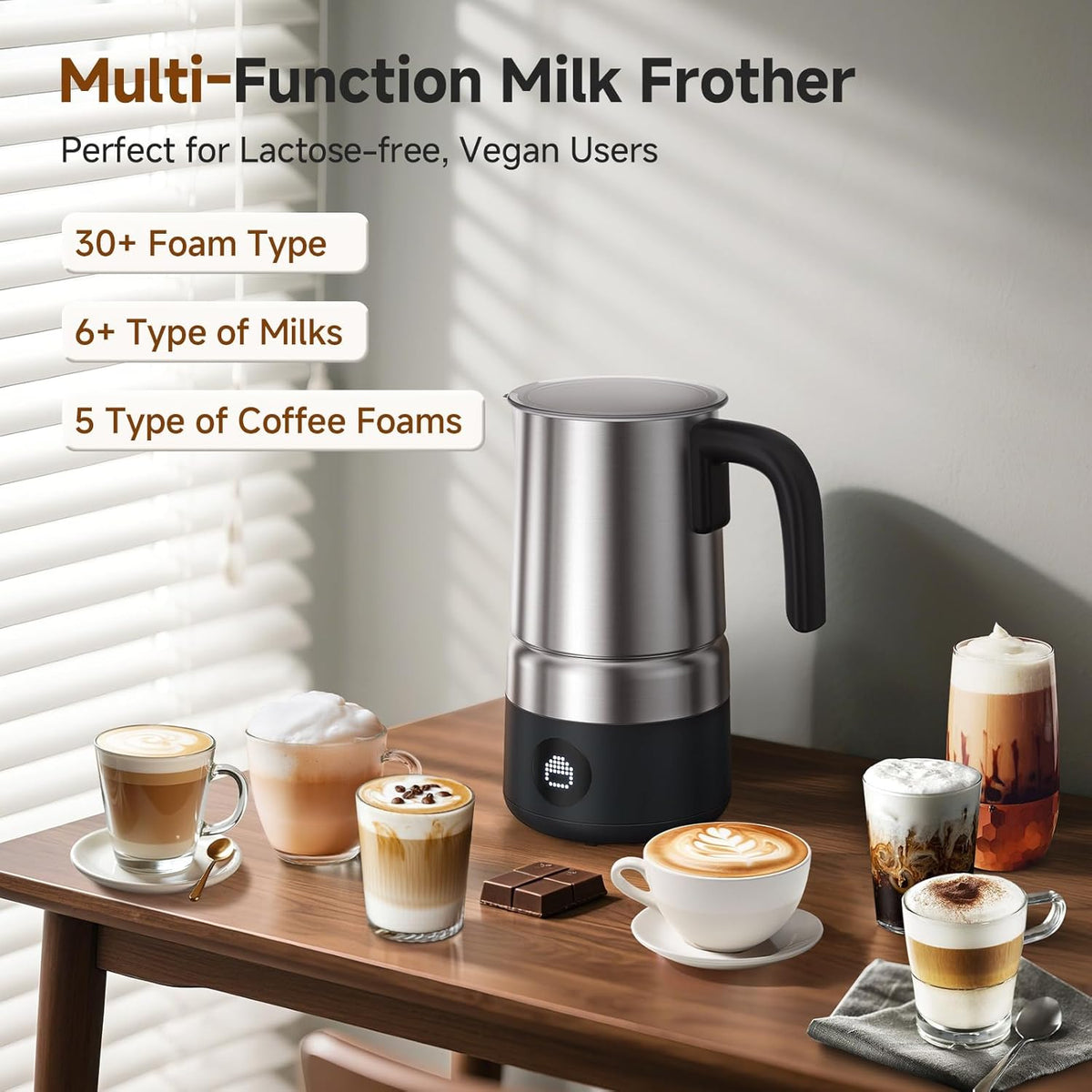 8-IN-1 Milk Frother and Steamer 600W w/Smart Touch Control, AMZCHEF 17oz/500ml Detachable Frother for Coffee, Automatic Warm and Cold Foam Maker, Hot Chocolate Maker, Dishwasher Safe