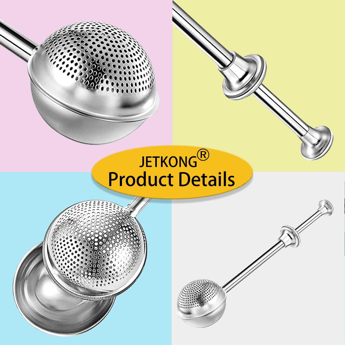 JETKONG Powdered Sugar Shaker Duster Flour Dispenser Shaker with 18/8 Stainless Steel Spring-operated Handle for Sugar Flour and Spices