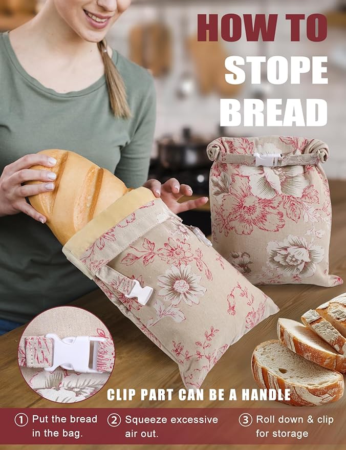 Reusable Beeswax Bread Bags(2 Pack), Beeswax Bags for Sourdough/Homemade Bread, Natural Cotton Bees Wax Bag, Fresh and Refrigerable, New Upgrade Food Storage Bag, Large Capacity and Portable