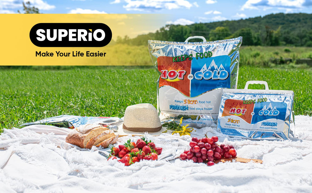 Superio Hot and Cold Insulated Bags for Food Delivery, Grocery Shopping Bags, Food Storage for Hot and Frozen Food for Travel, Disposable Cooler Bag, Reinforced Thermal Lunch Bag (4, 20"x19")