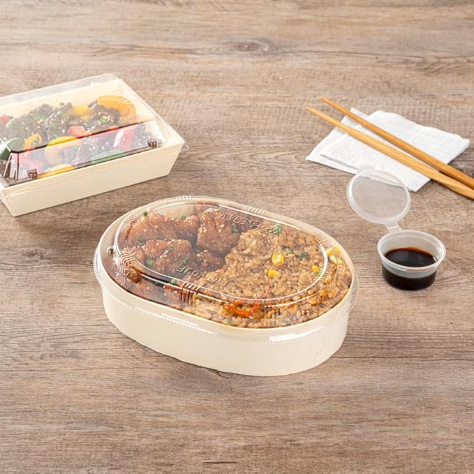 Restaurantware LIDS ONLY: Taipei 7.8 x 6 x 0.8 Inch Oval Transparent Lids 100 Plastic Lids For 38 Ounce Oval Wooden Containers - Containers Sold Separately Clear Plastic To Go Box Lids