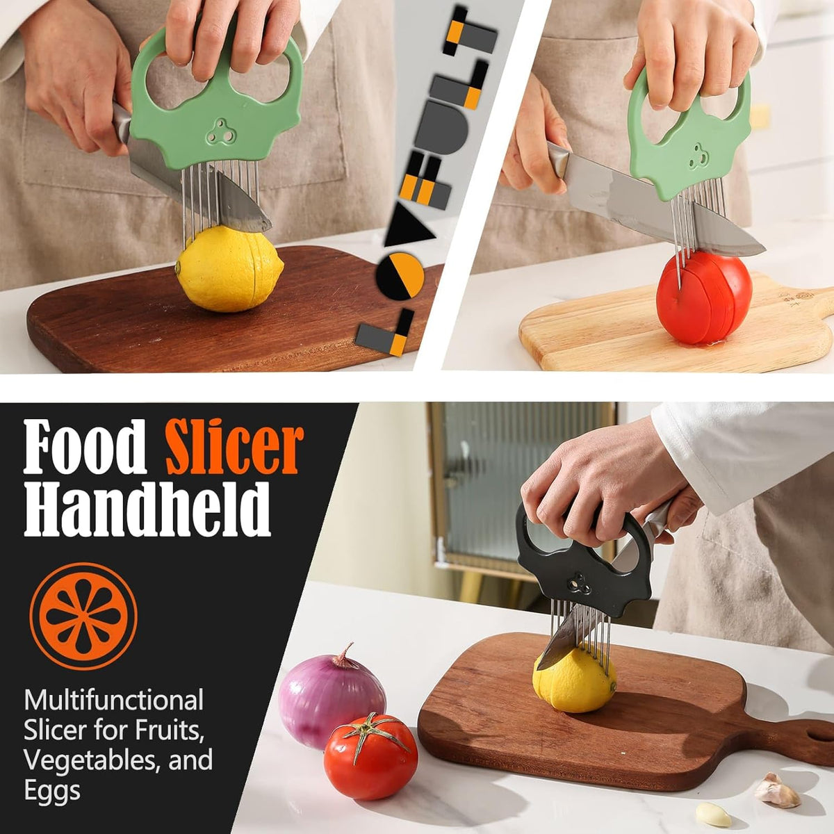 Stainless Steel Onion Cutter – Multi-Function Vegetable Cutter & Herb Stripper for Avocados, Eggs, Tomatoes, Potatoes (Black)