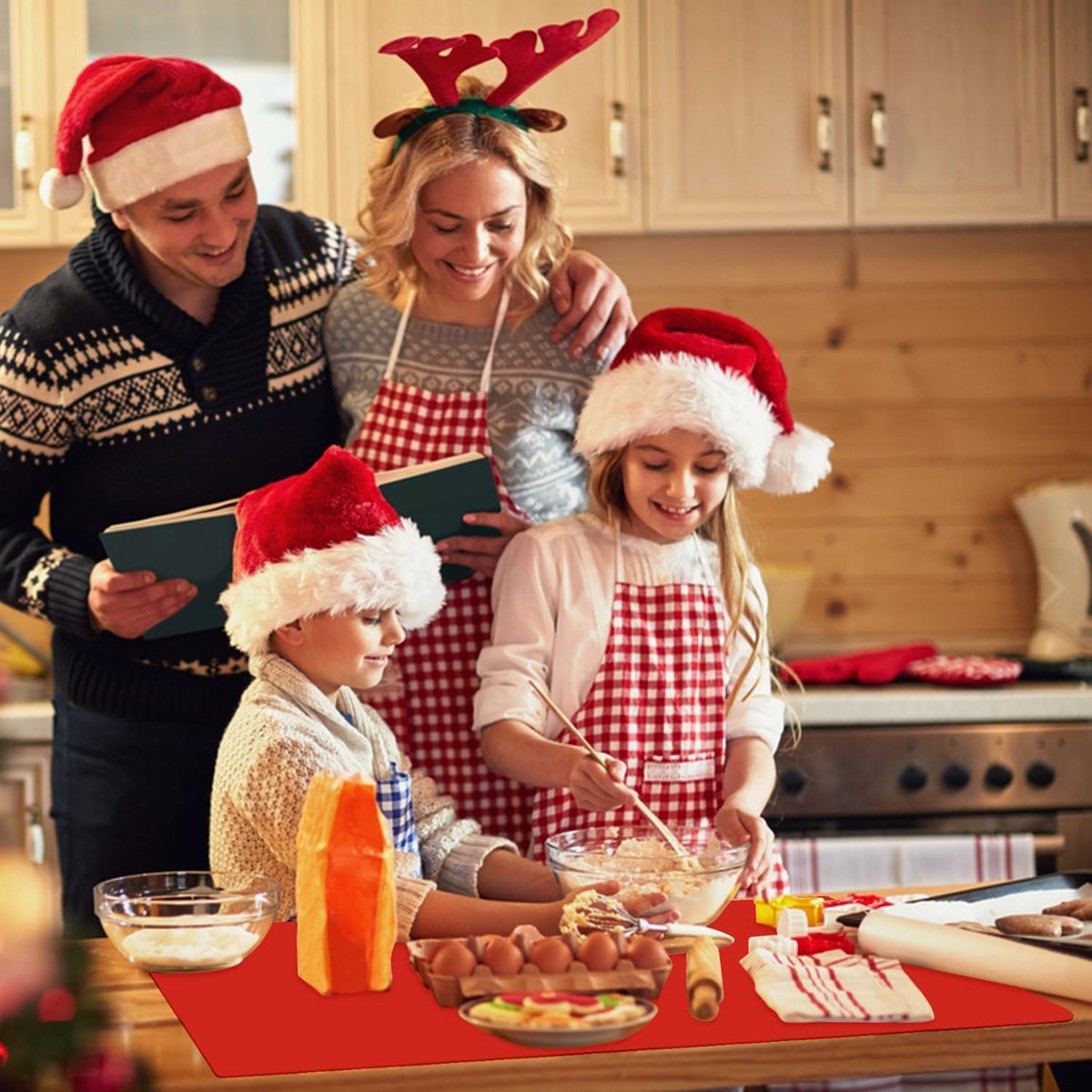Extra Large Silicone Mats For Kitchen Counter, Food Grade Silicone Placemats for Kids, Nonstick Silicone Mat for Baking Crafts, Heat Resistant Pastry Mats for Rolling Dough Nonslip, 28''x20'' Red