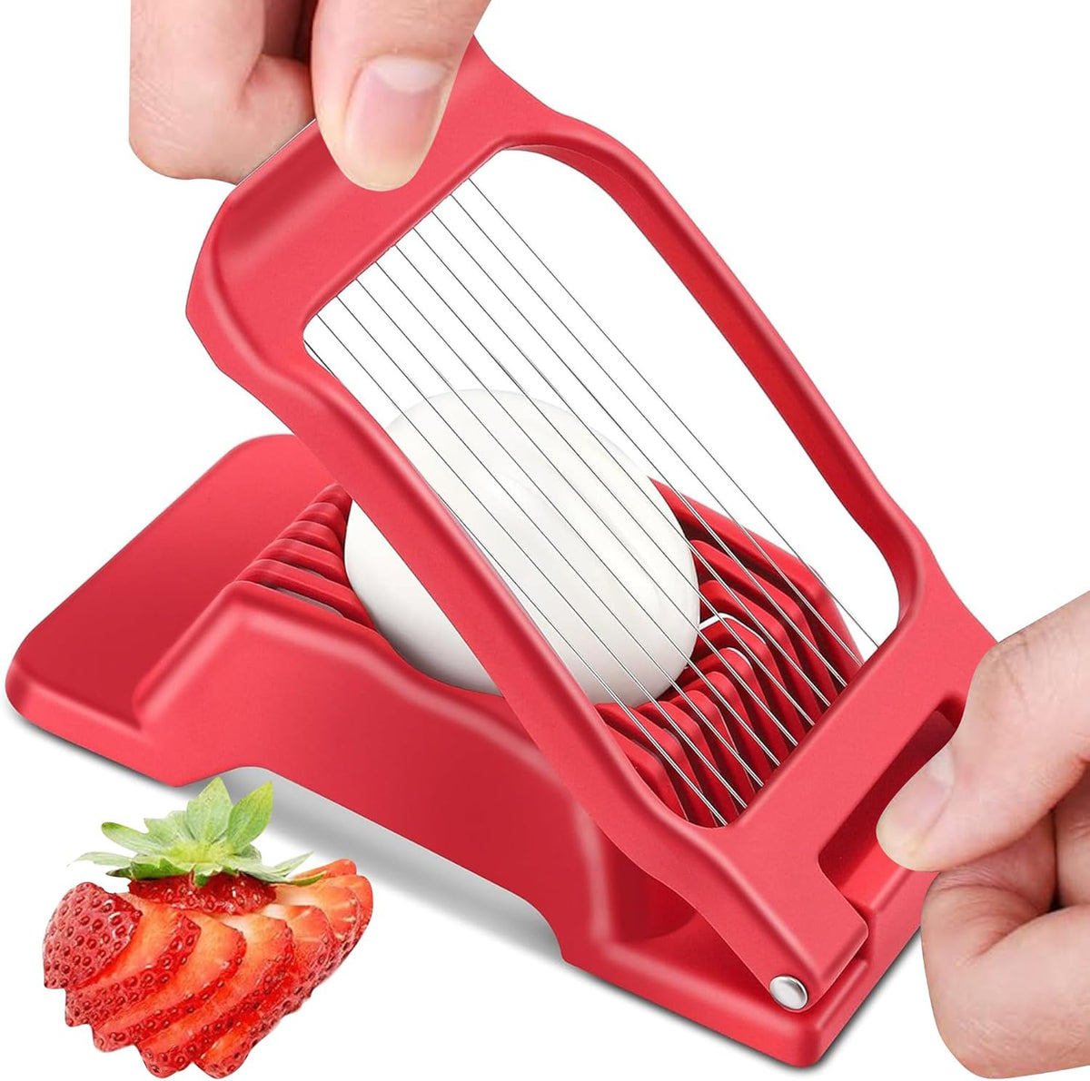 Egg Slicer for Hard Boiled Eggs,Egg Cutter Strawberry Slicer Tomato Slicers for Home Use (Red)