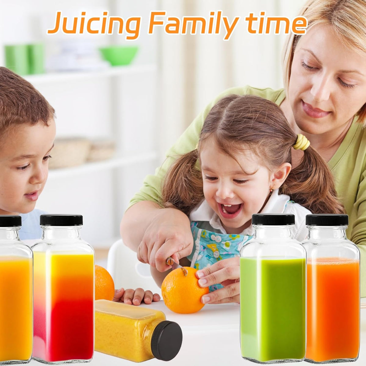 12 Pack 12oz Glass Drink Bottles with Lids, 360ml Vintage Glass Water Bottles with Caps, Reusable Juice Containers Drinking Jars for Juicing, Milk, Ginger, Kombucha, Beverages