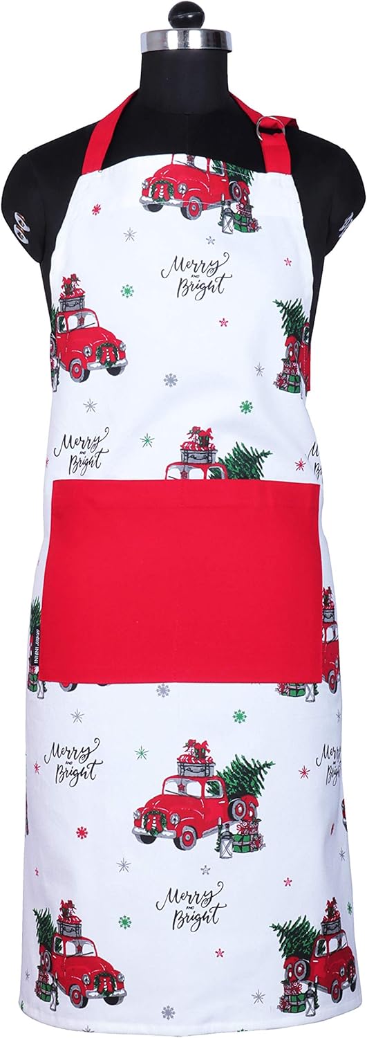 AMOUR INFINI Cotton Womens Apron for Kitchen, Grilling, Baking with Pockets & Adjustable Strap Washable, Reusable Spring Apron (27.5 x 33 Inches)