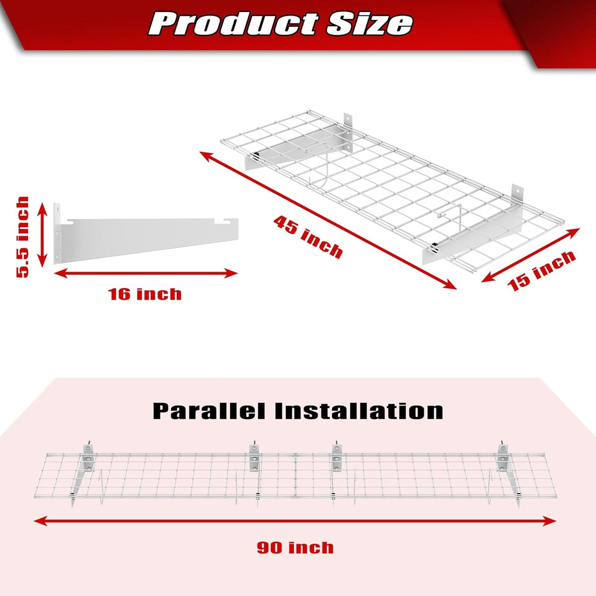 WALMANN 2 Pack Garage Wall Shelves, 45x15 inch Wall Mounted Storage Shelves for Garage Heavy Duty Wall Shelving, Holds Up to 220 Lbs(White)